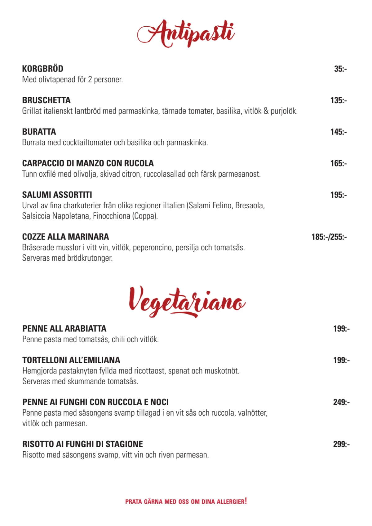 Il Conte menu