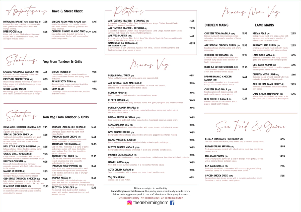 Carte et Menus 2024 The Ark Birmingham à Birmingham TheFork