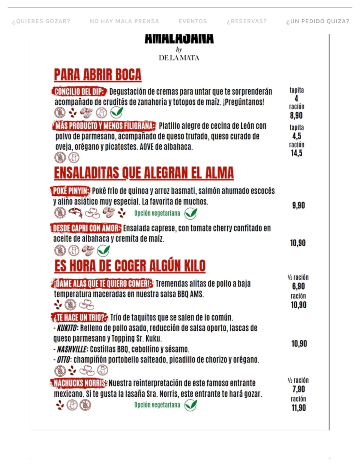 A Mala Saña menu