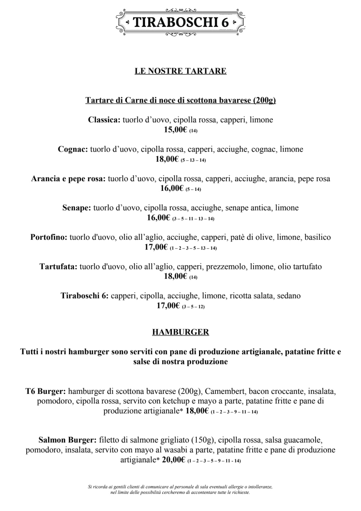 Tiraboschi 6 menu