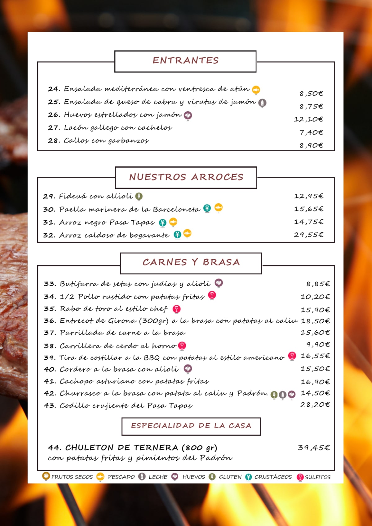 Pasa Tapas menu