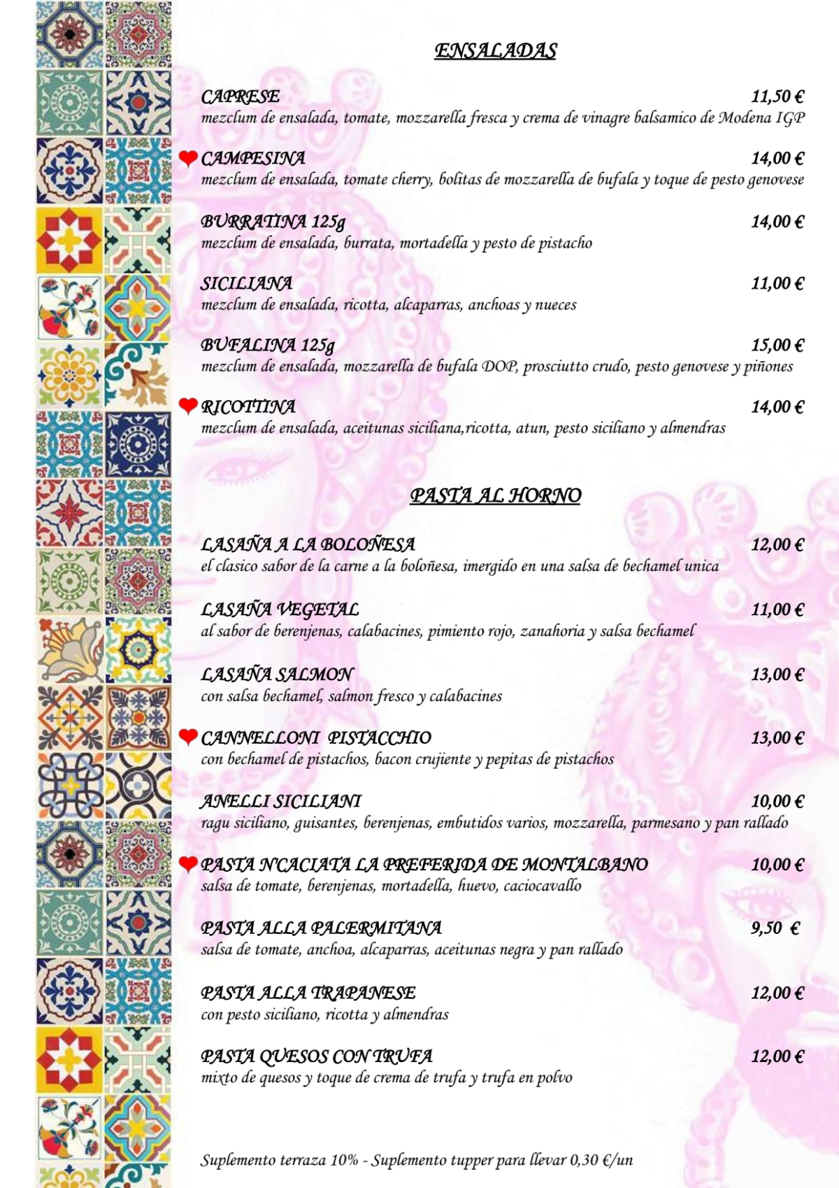 La Cocina de la Parejita Siciliana menu