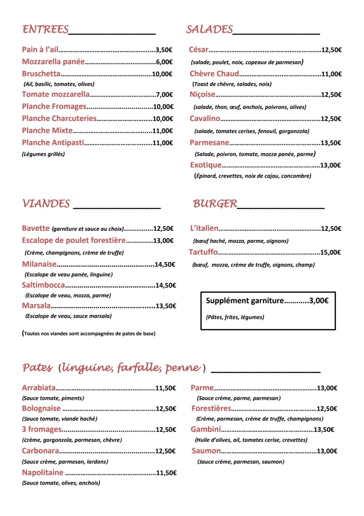 Cavalino menu