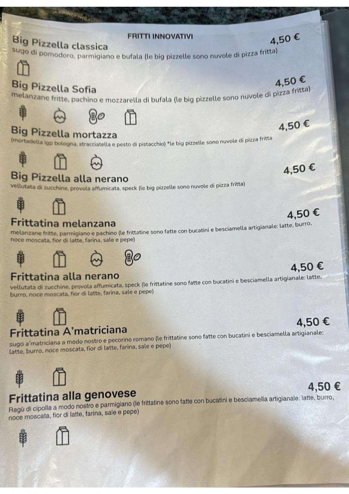 Fantasie Napoletane menu