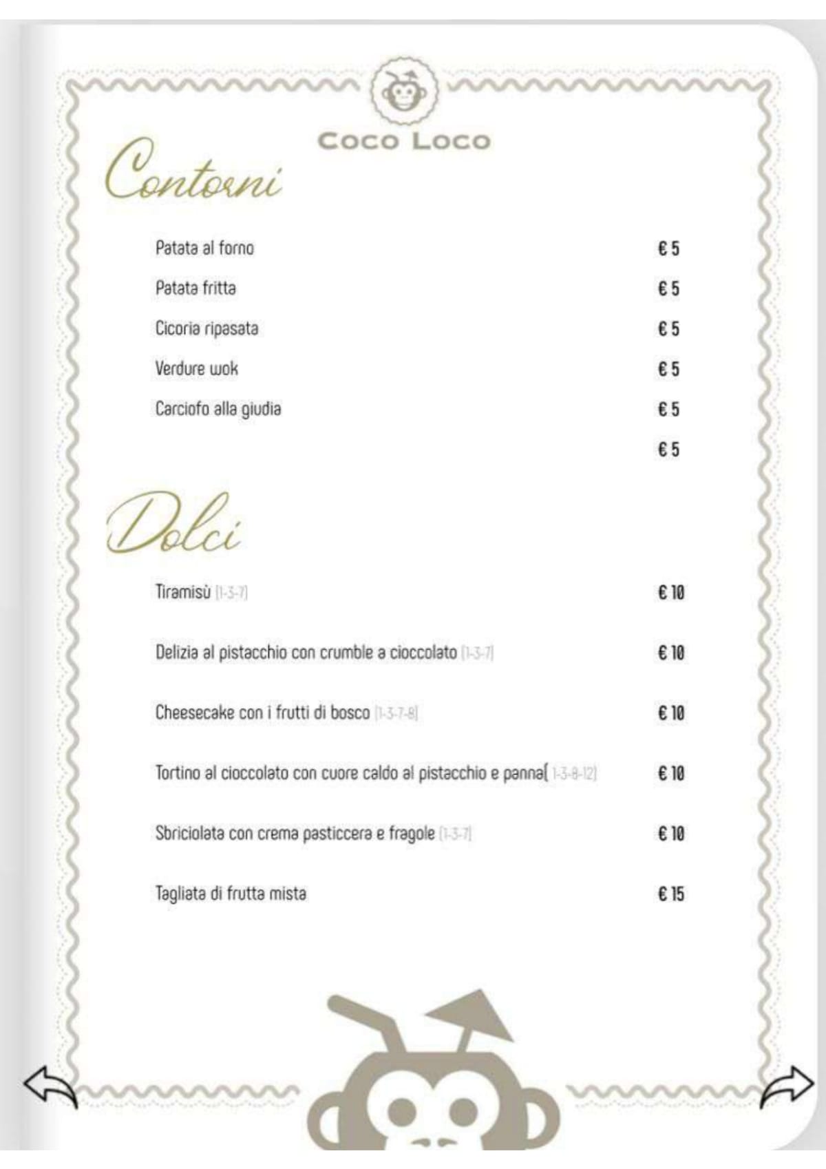 Coco Loco menu