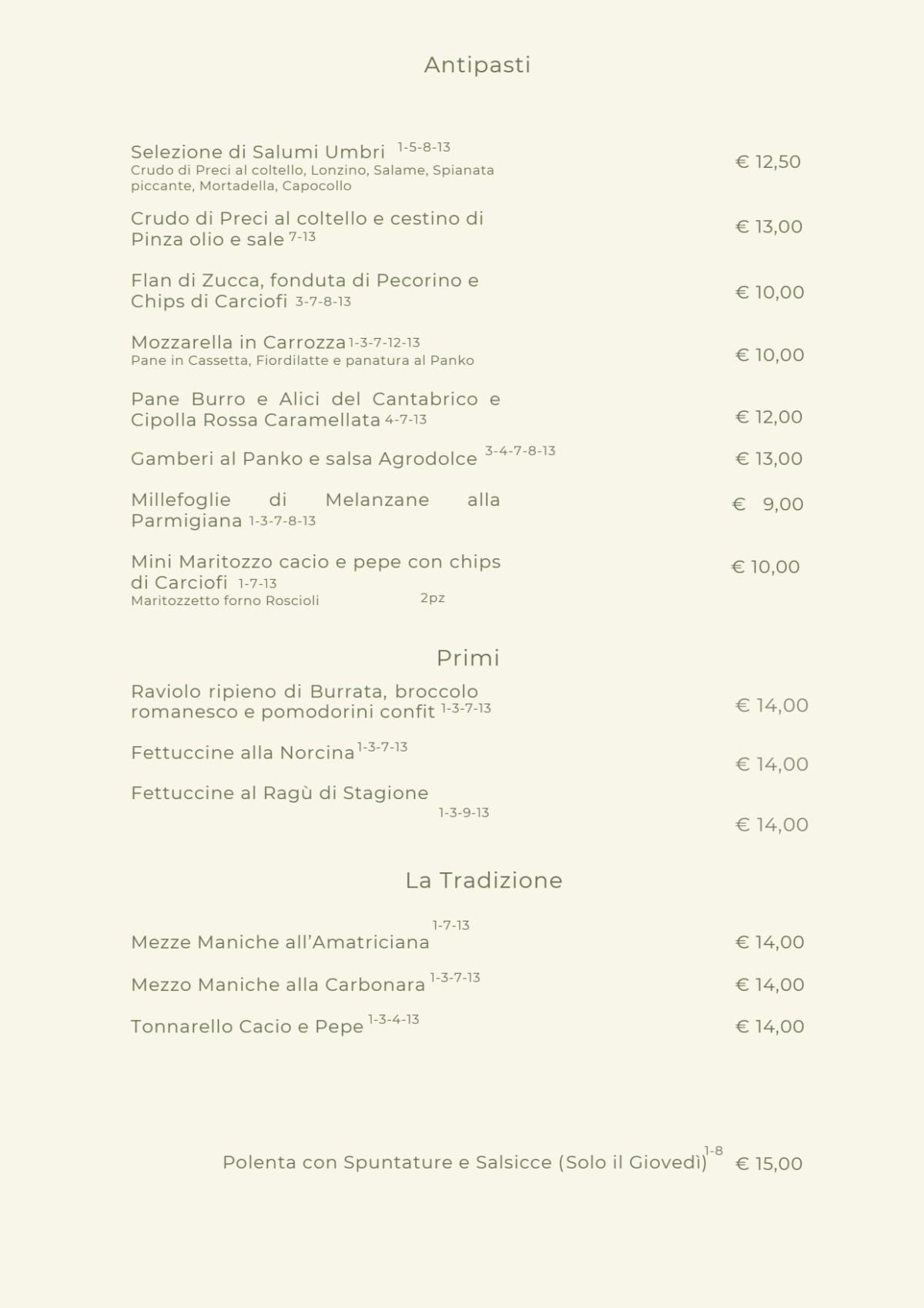 Fiorito menu