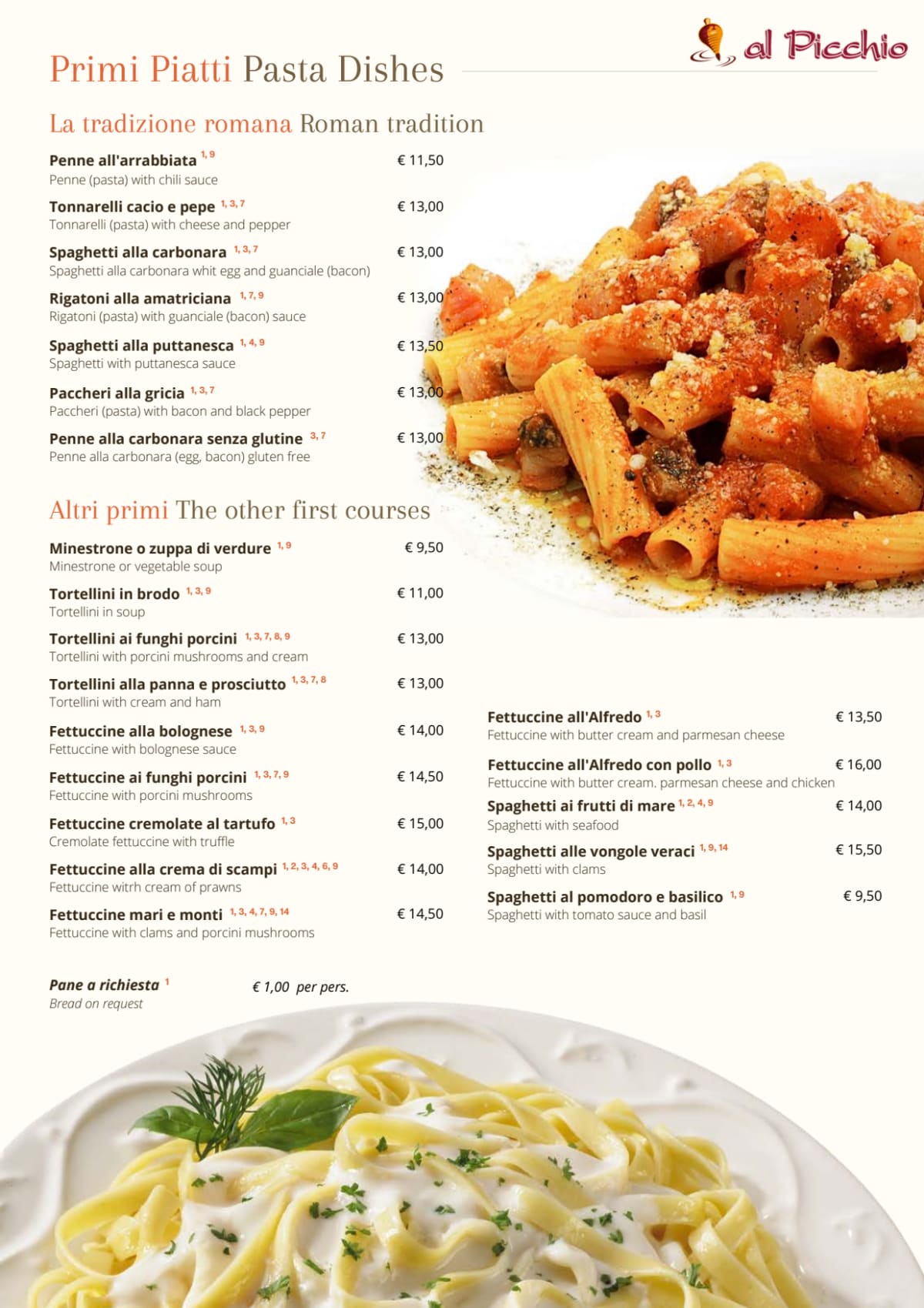 Al Picchio menu