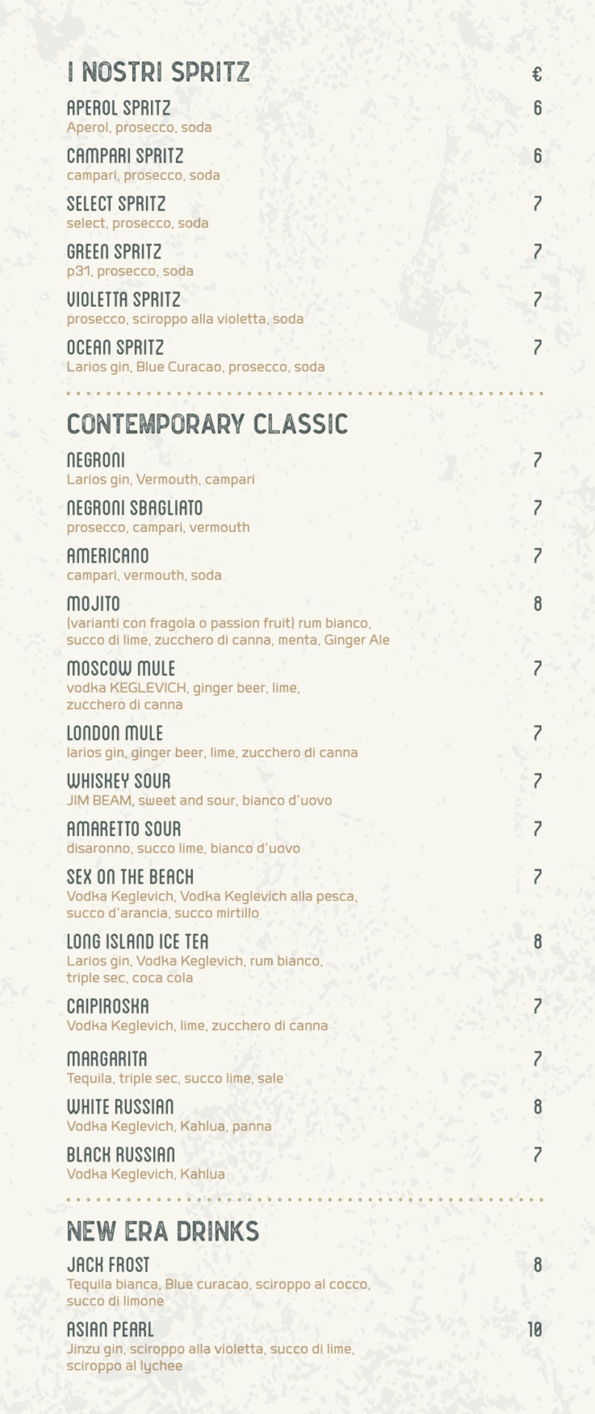 Shaker Pub menu