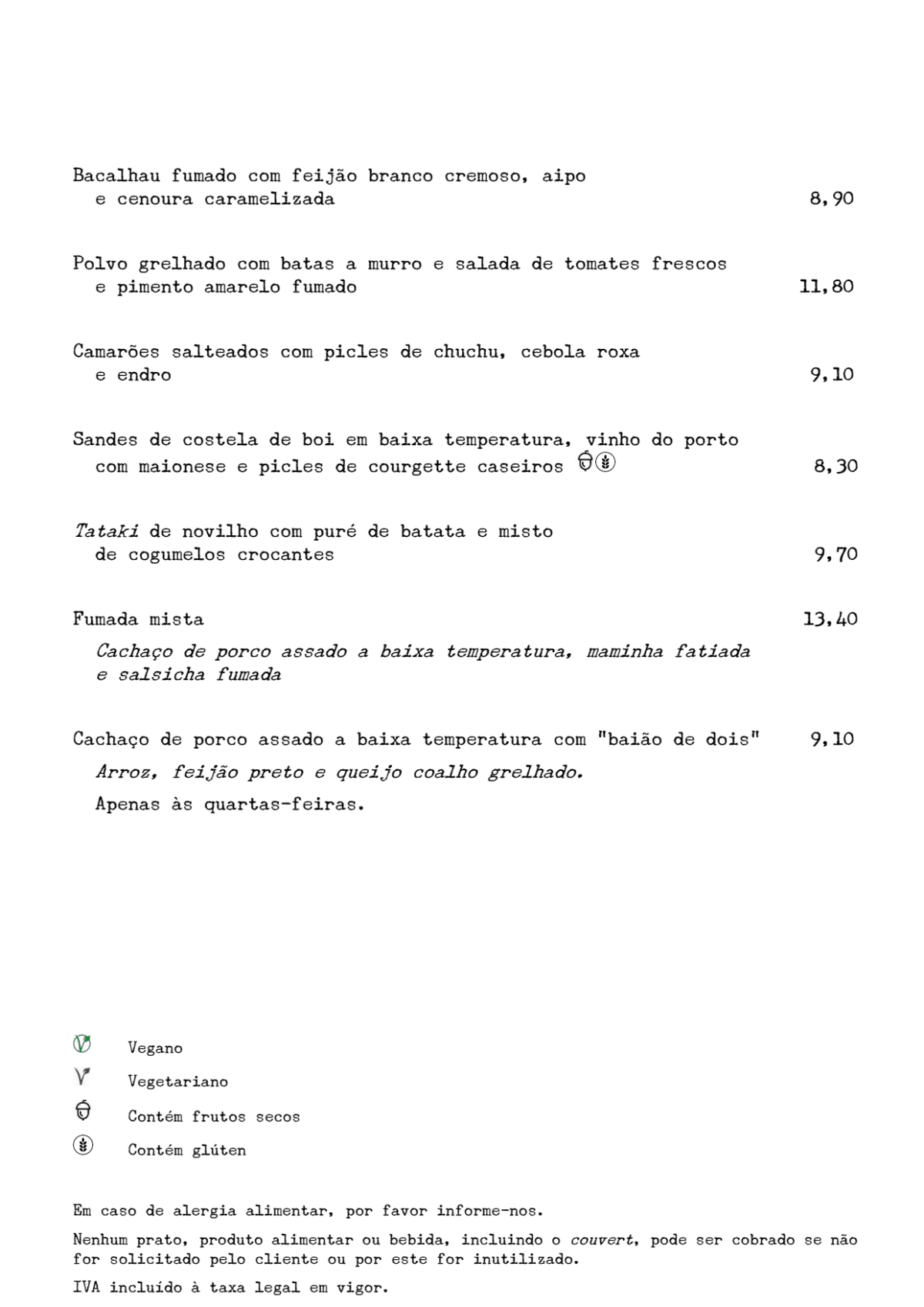 Fumeiro de Santa Catarina menu