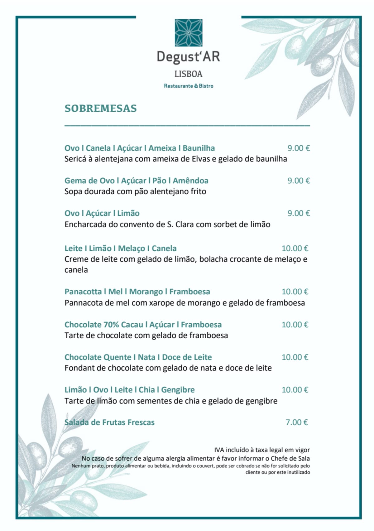 DegustAR Lisboa menu