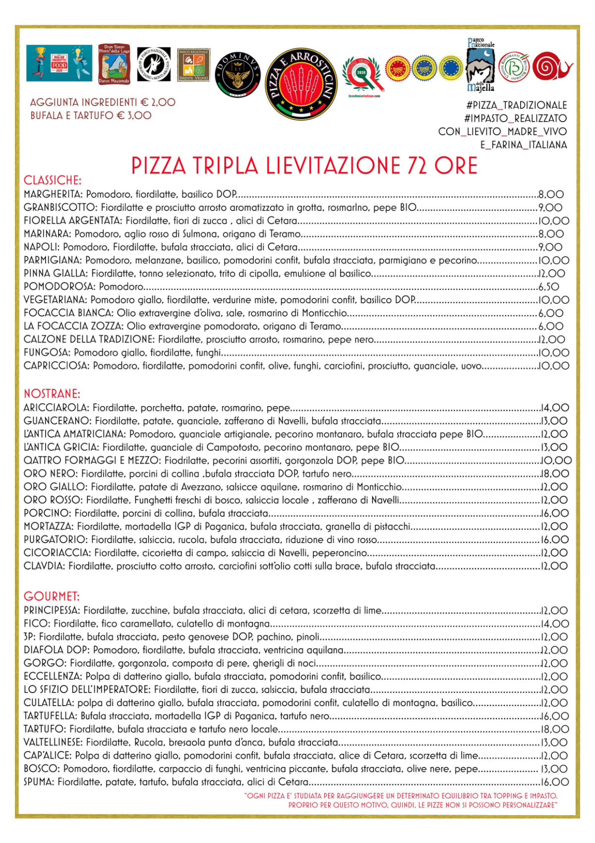 Pizza e Arrosticini menu