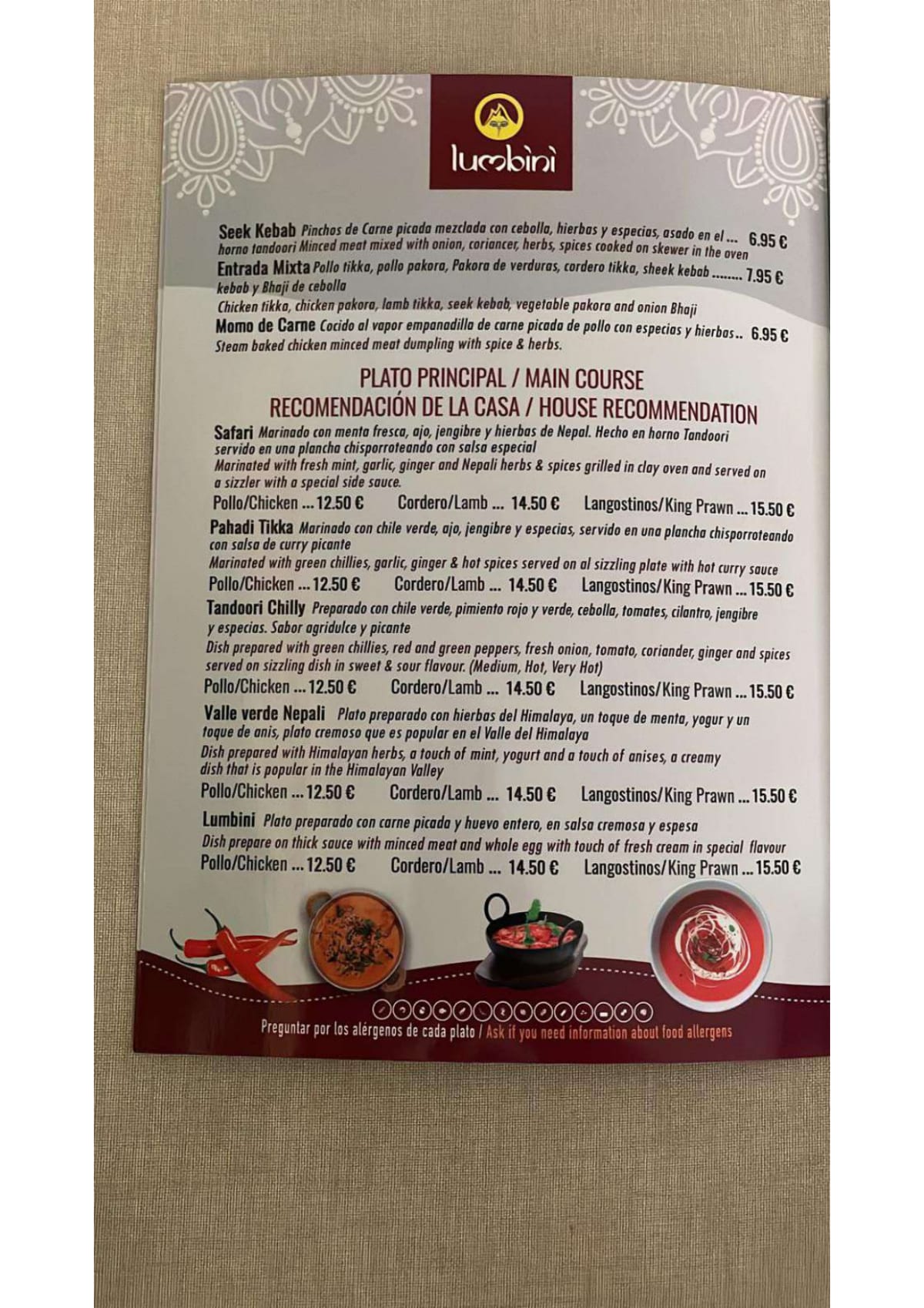 Lumbini Tandoori menu