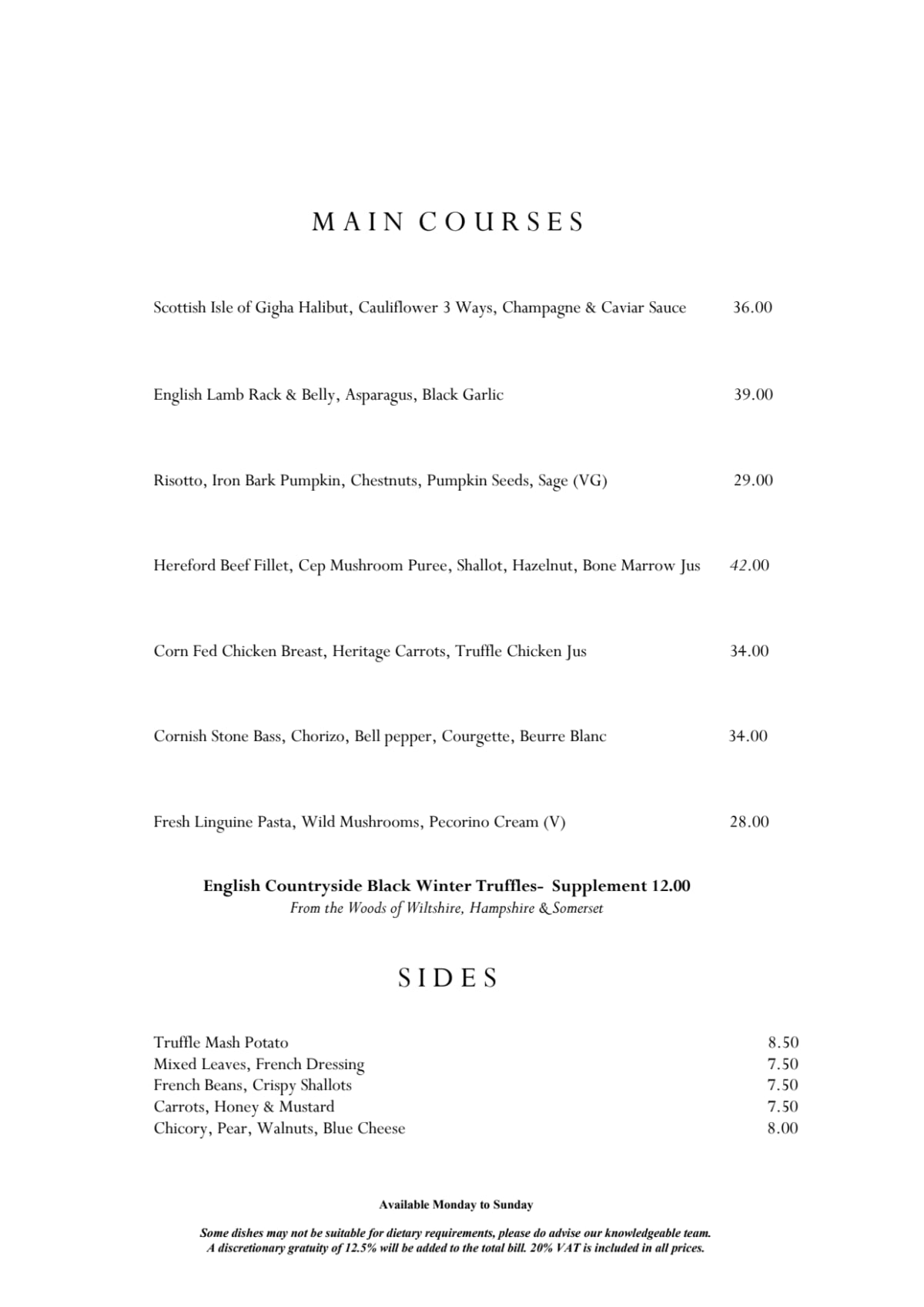 Menus 2024 Clos Maggiore in London TheFork