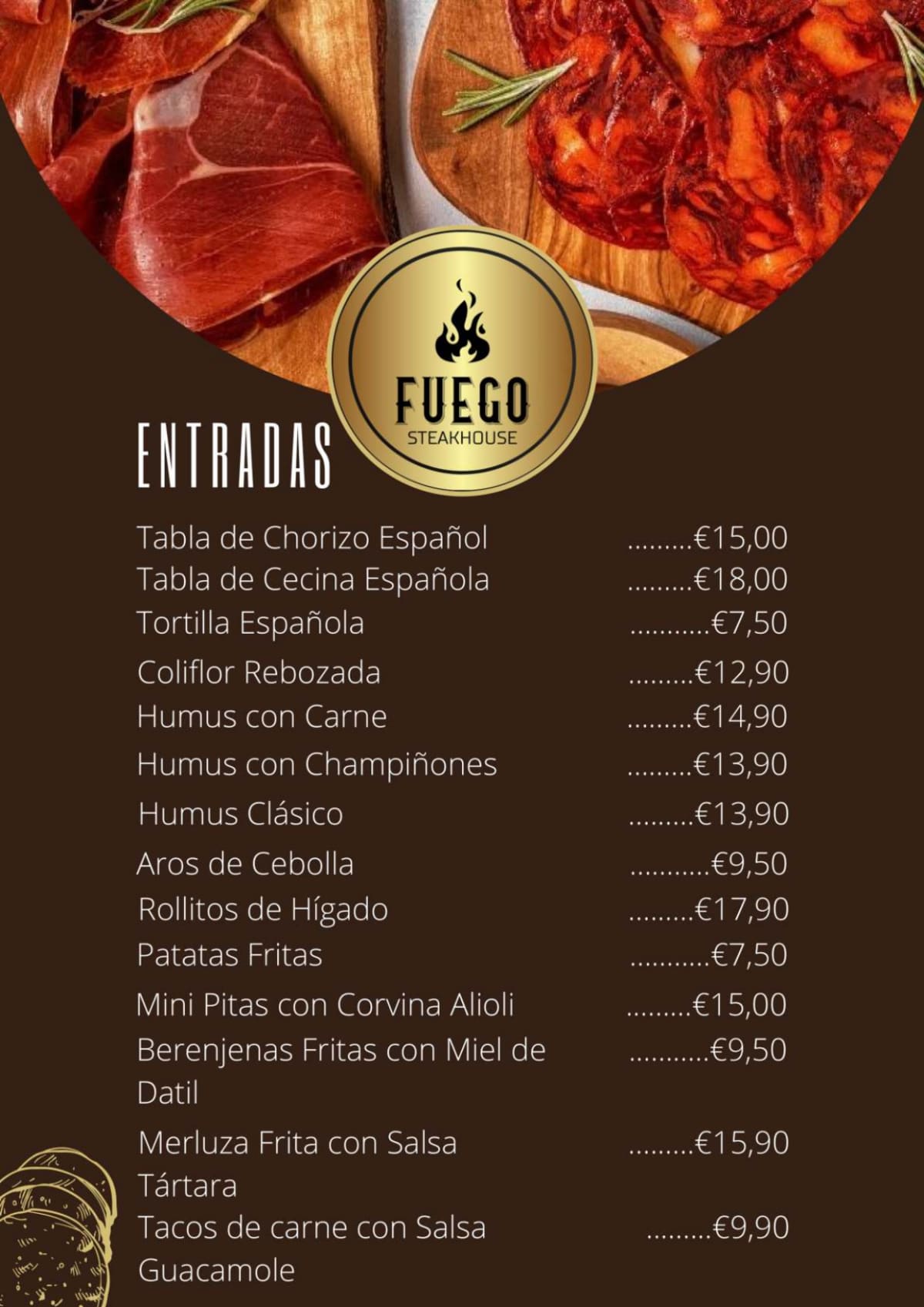 Fuego Steak House menu