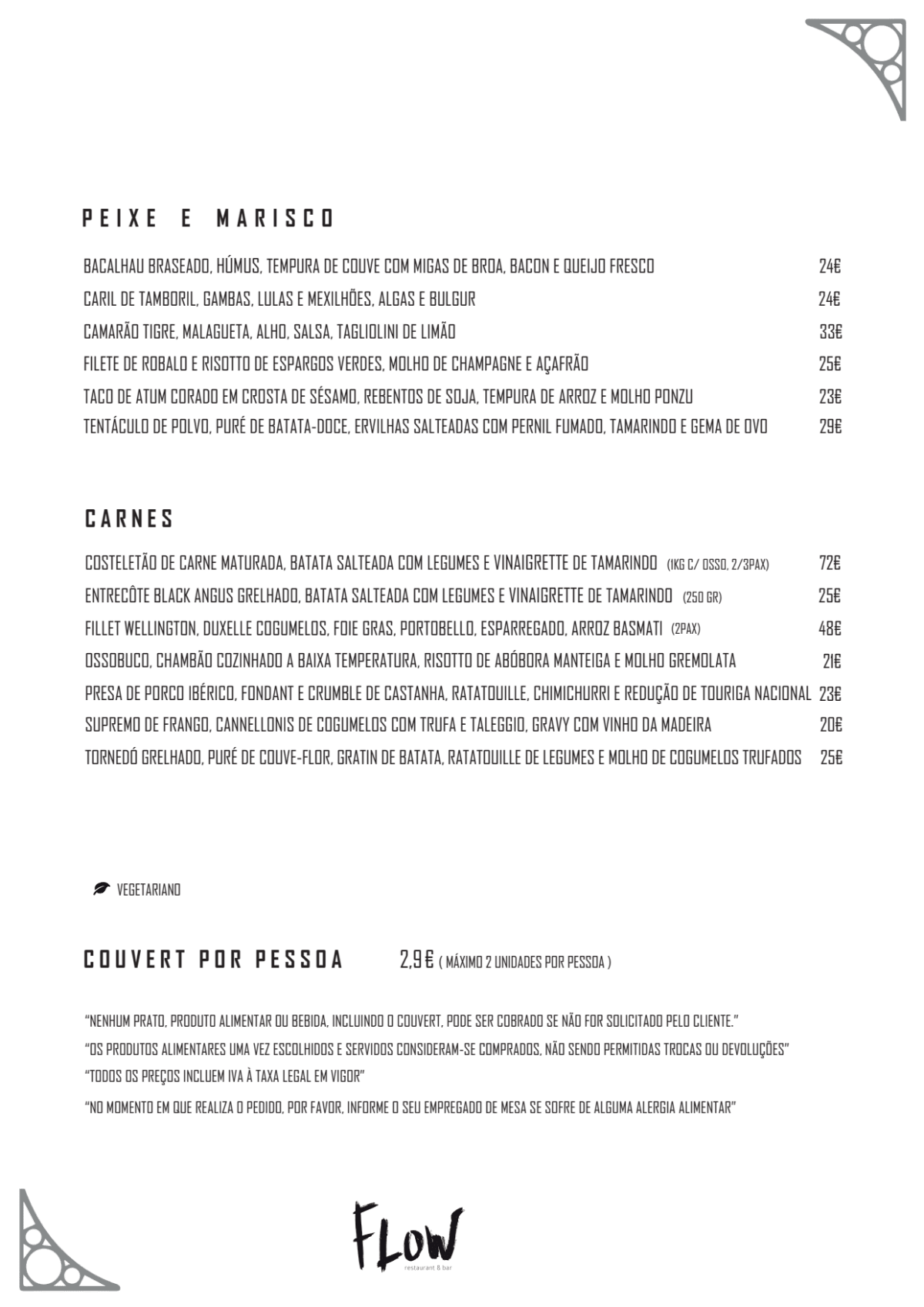 Menu 2023 Flow Restaurant & Bar in Porto TheFork