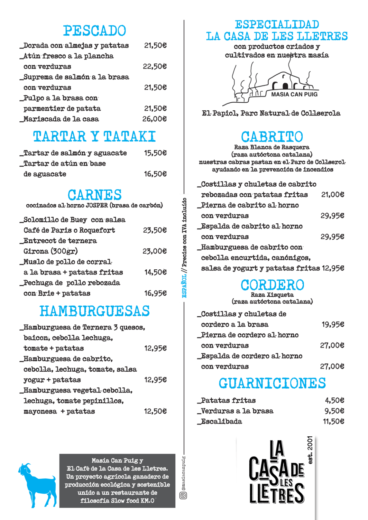 El Café de La Casa de les Lletres menu