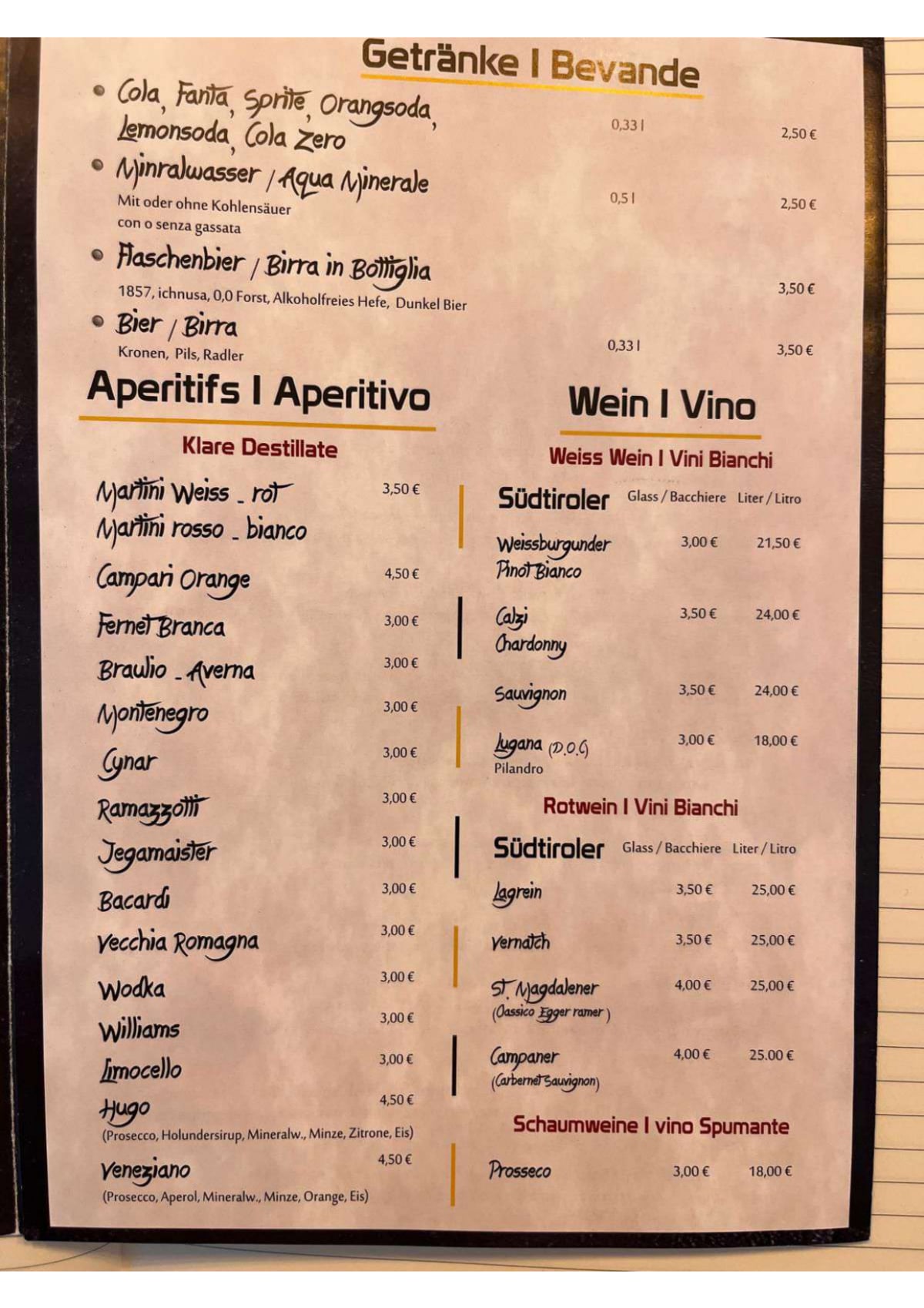 Speisekarte 2024 Rittnerhof pizzeria grill in Bozen TheFork