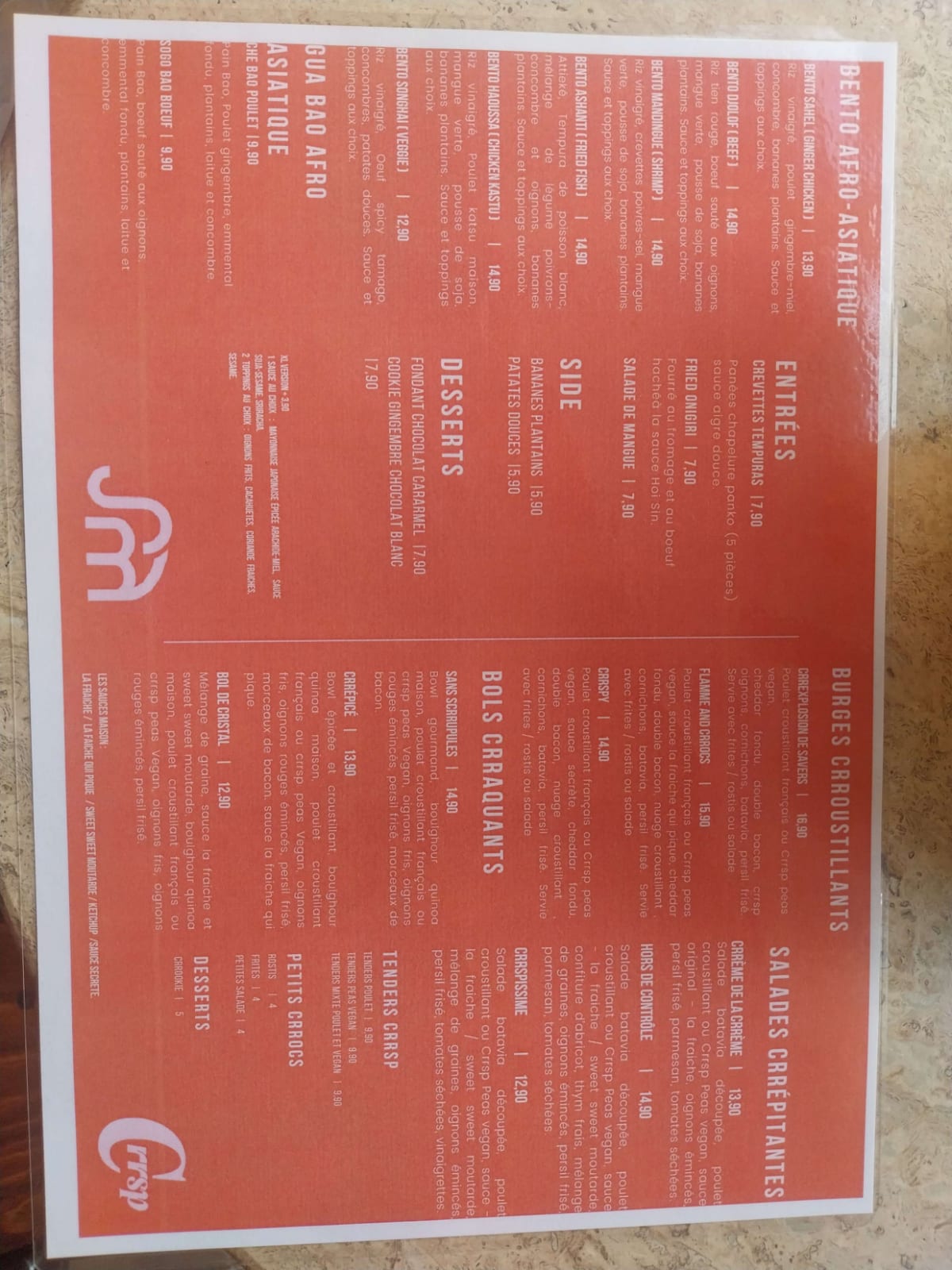 Bonjour Bichat  menu