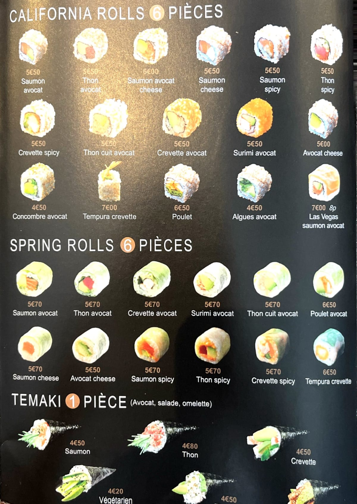 Aux petits sushi menu