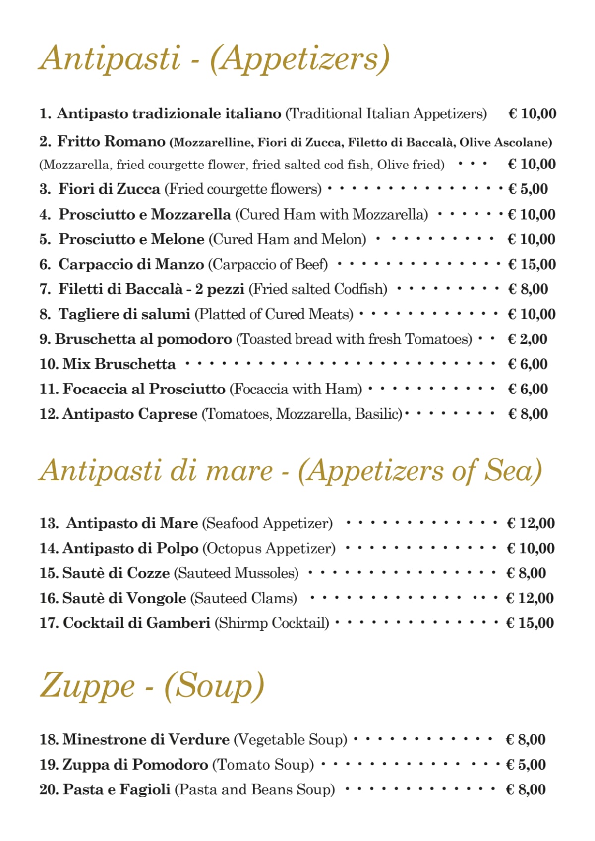 Sapori di Roma menu