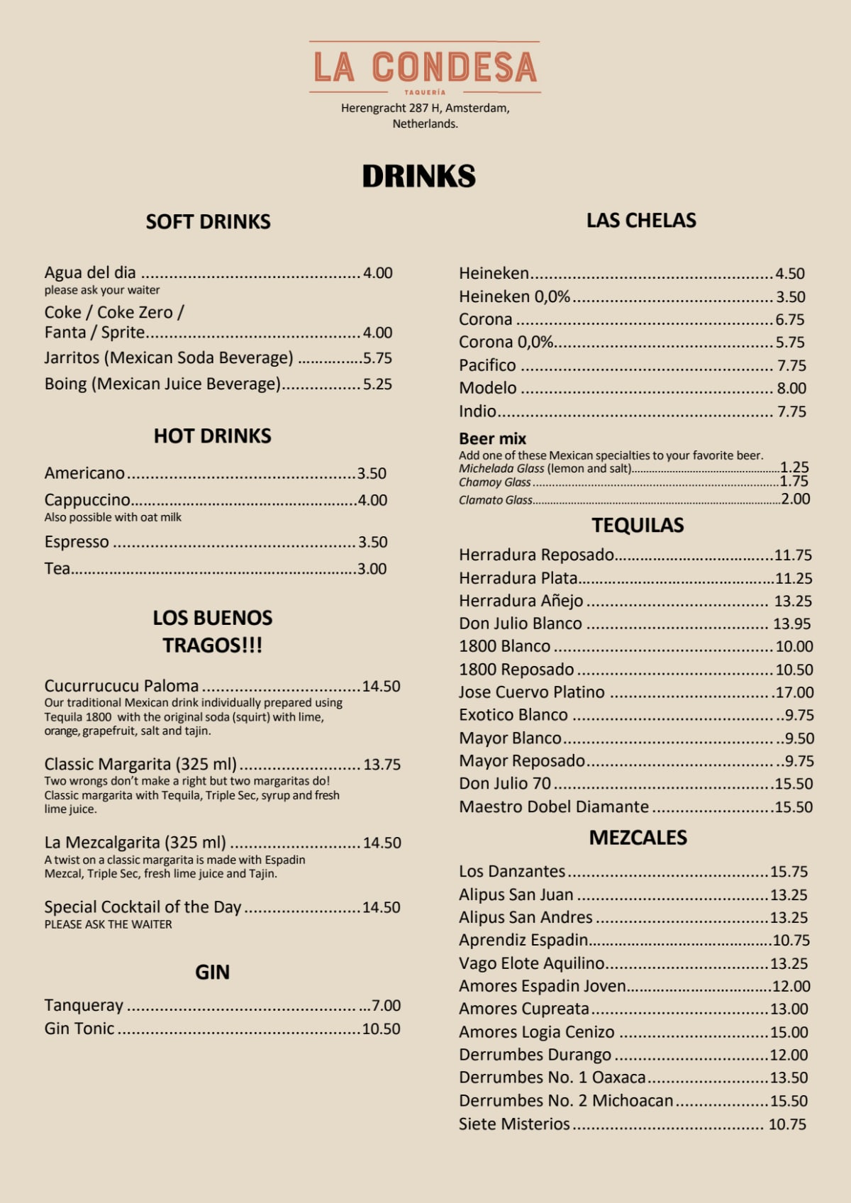 La Condesa Taqueria menu