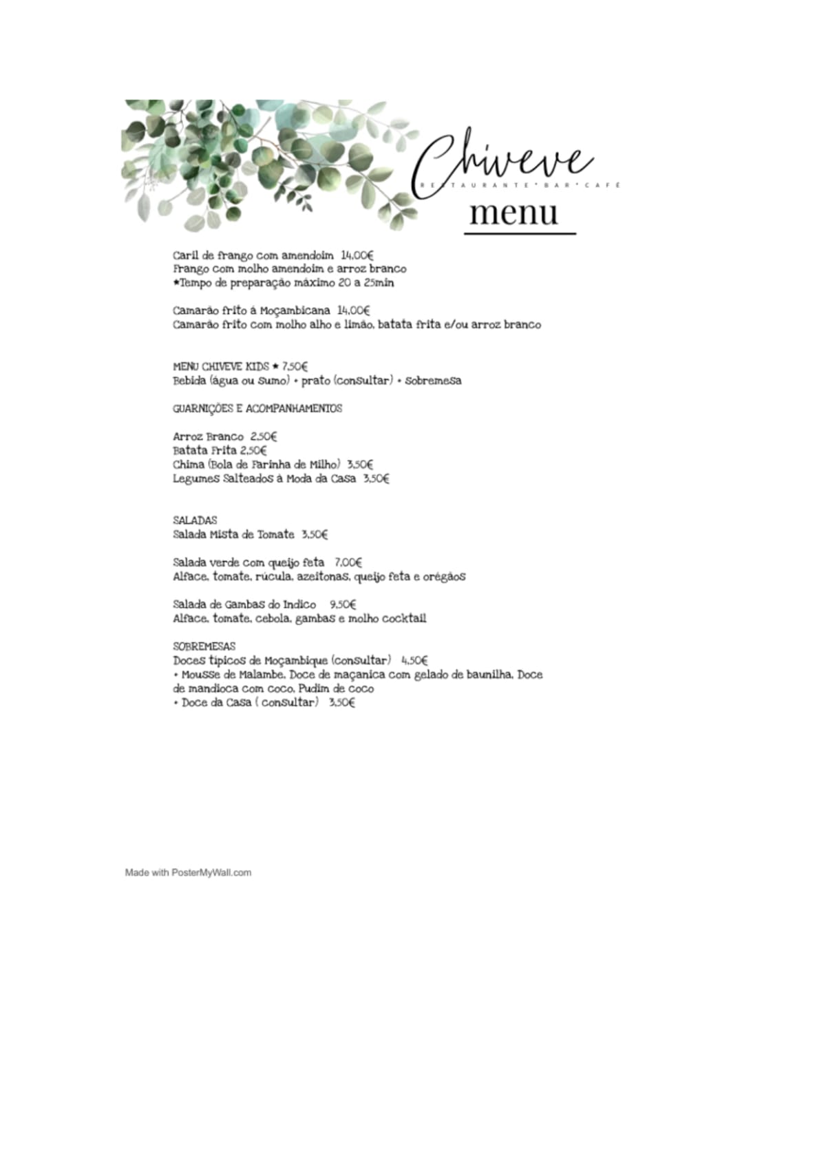 Chiveve menu