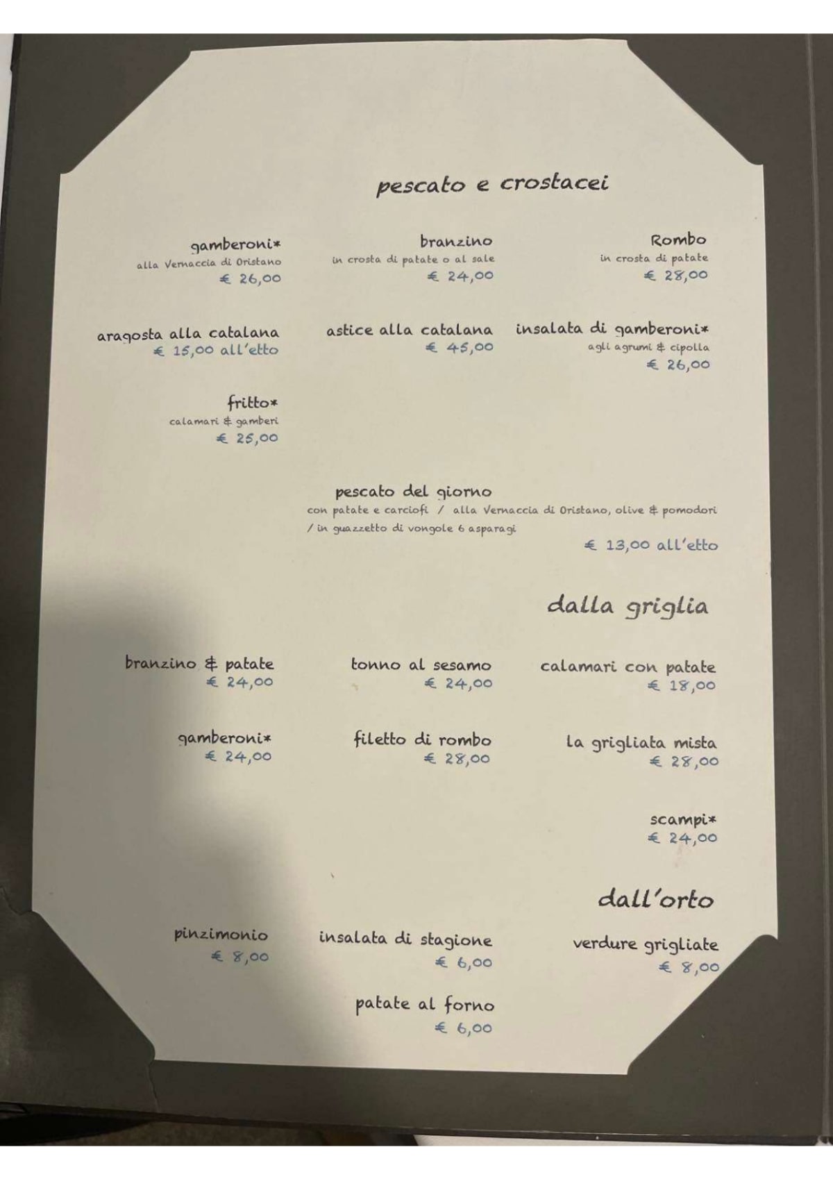 Gallura menu