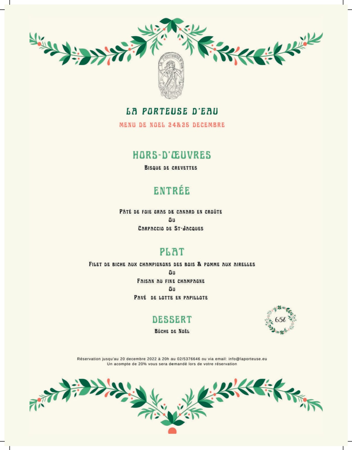 La Porteuse d'Eau menu