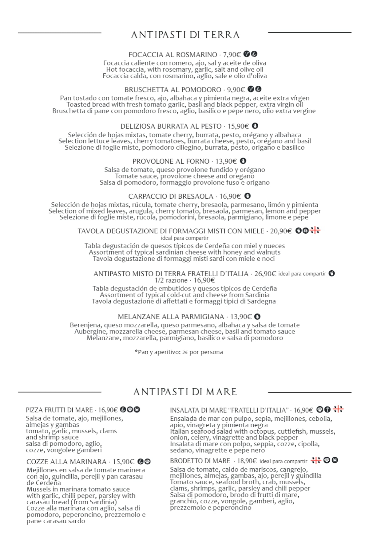 Fratelli D'Italia - Retiro menu