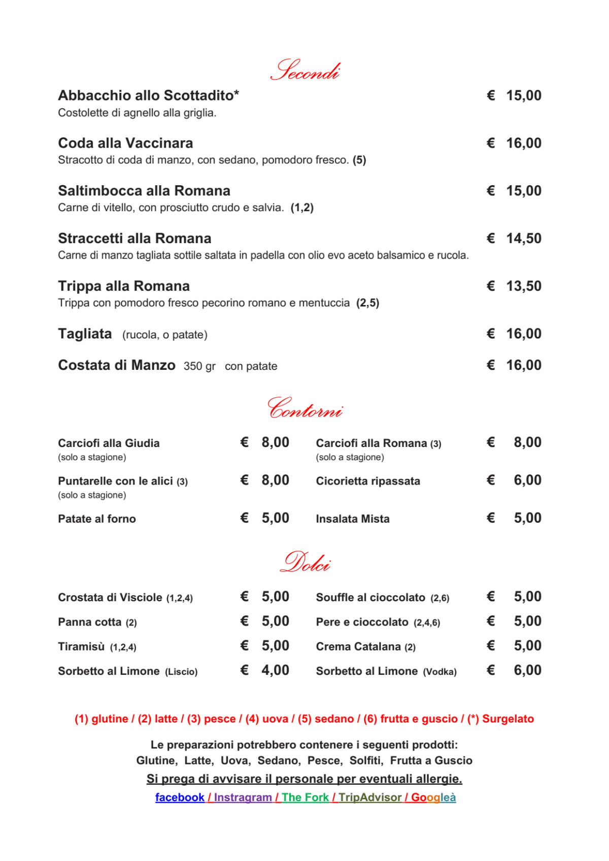 Maurino Osteria Romana menu