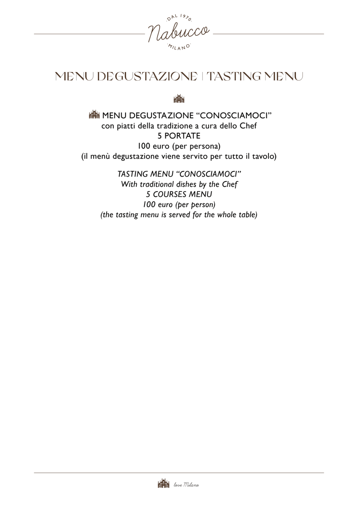 Ristorante Nabucco menu