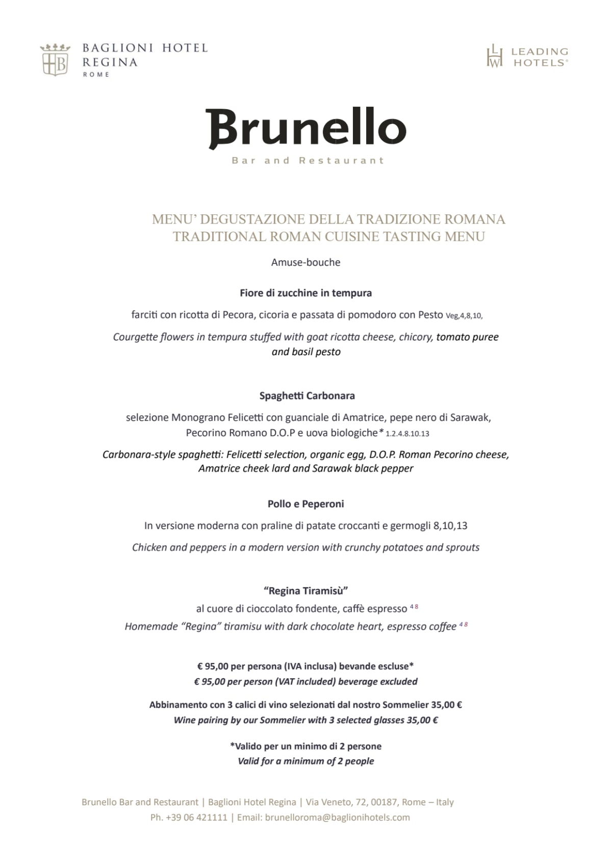 Brunello Bar & Restaurant menu