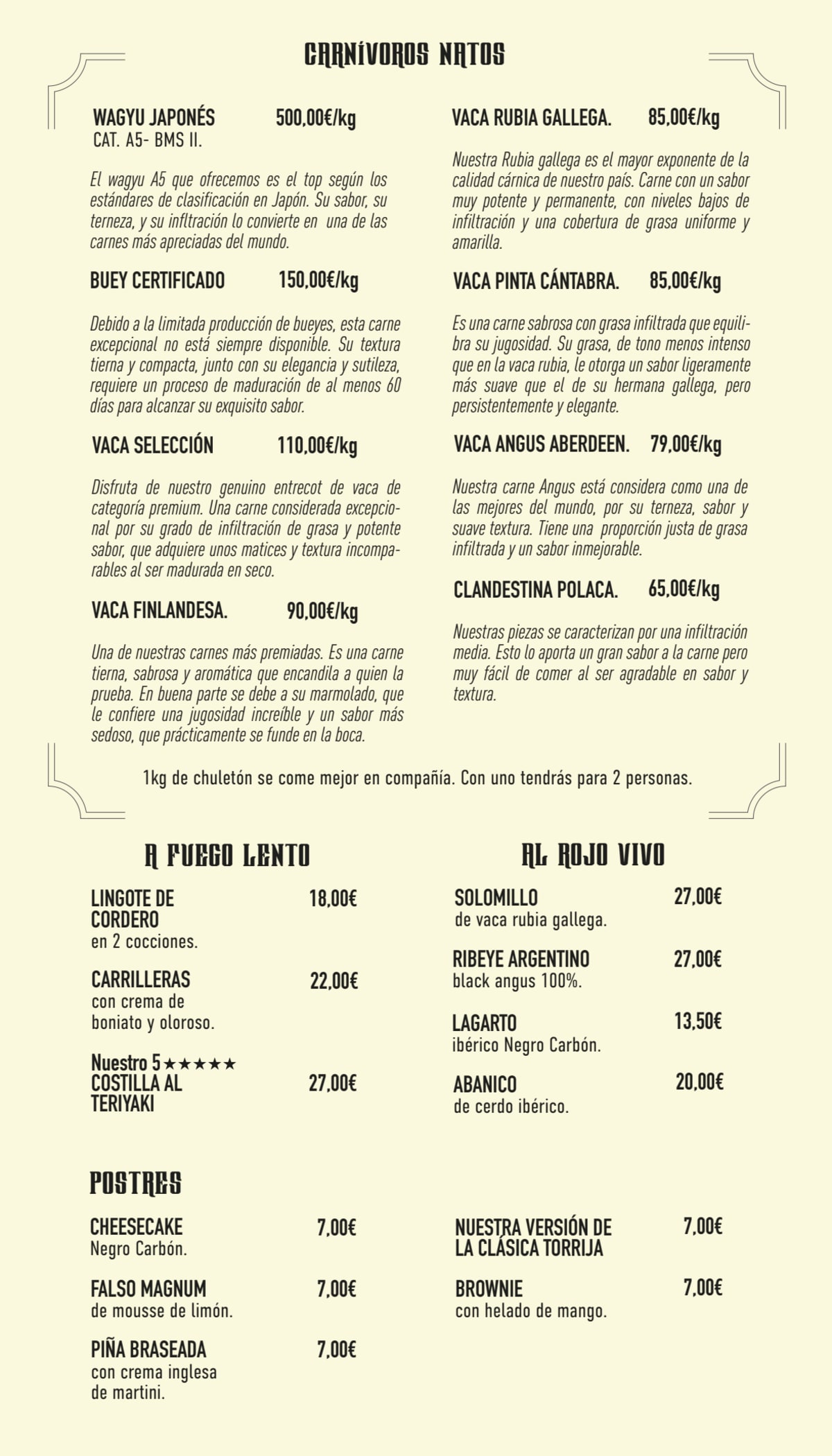 Negro Carbón Castellana menu