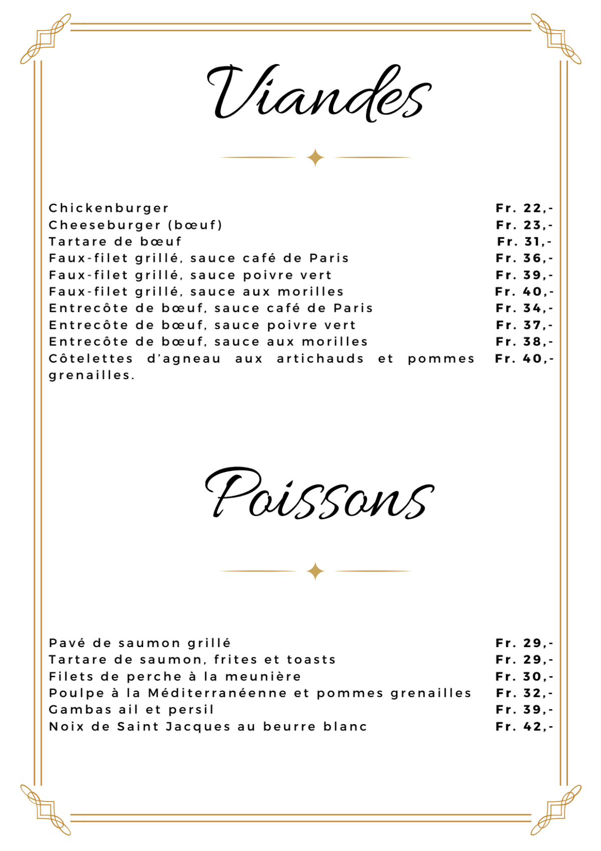 L’Onesienne menu