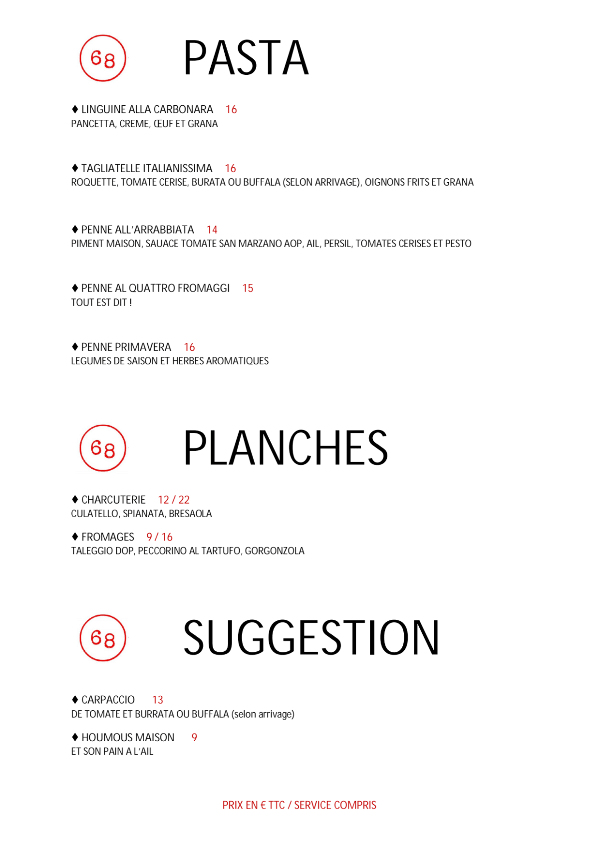 Menus 2024 Le 68 in Paris TheFork