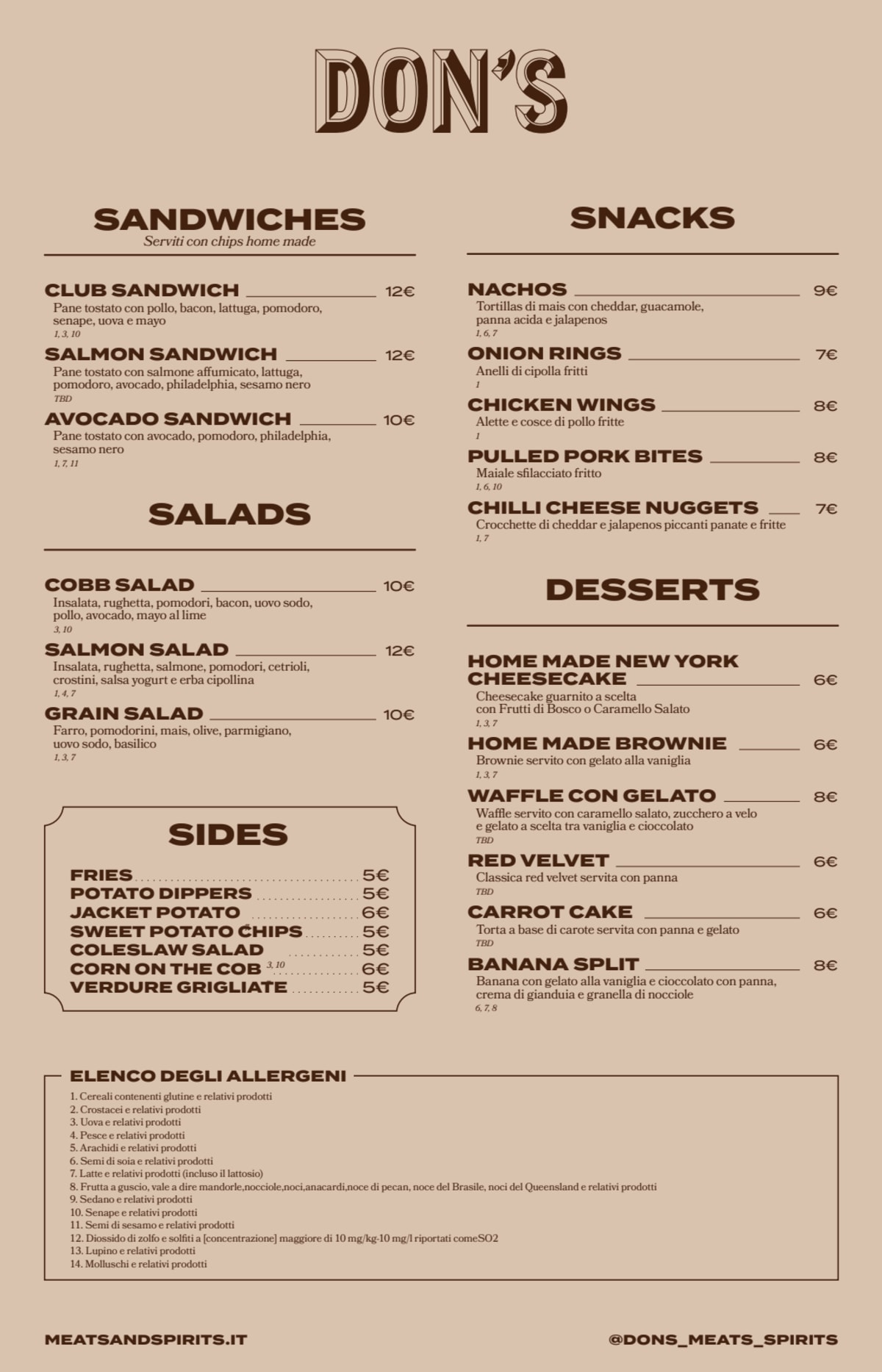 Don's - Meats & Spirits menu