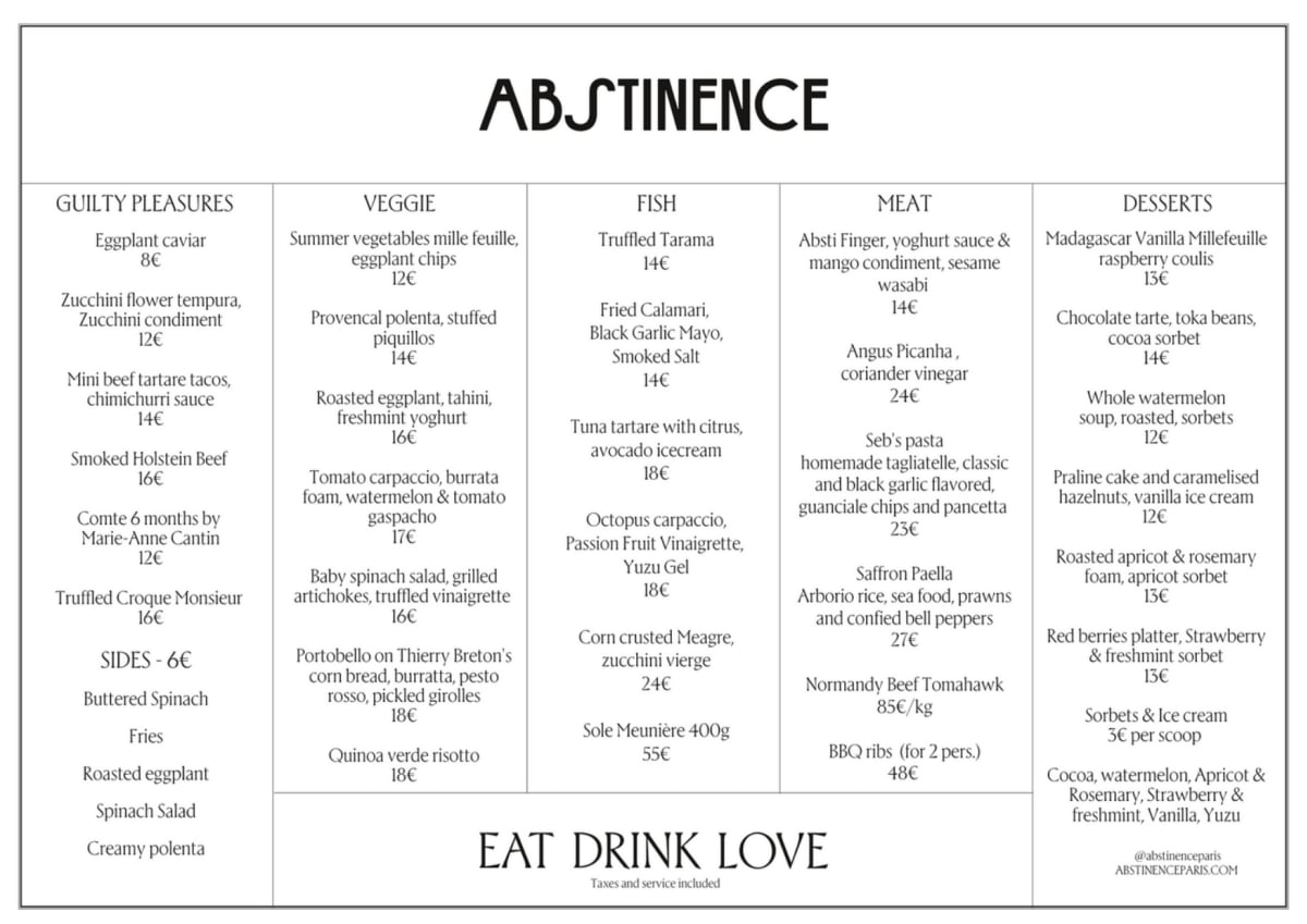 Abstinence menu