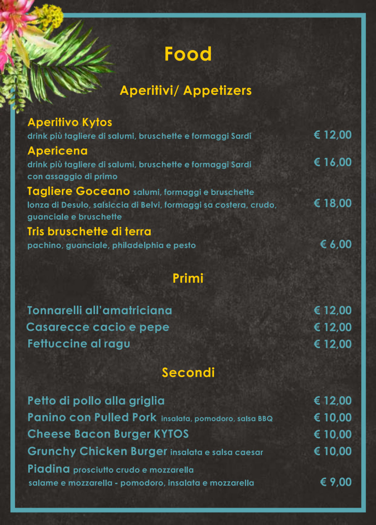 Kytos Ponte Milvio menu