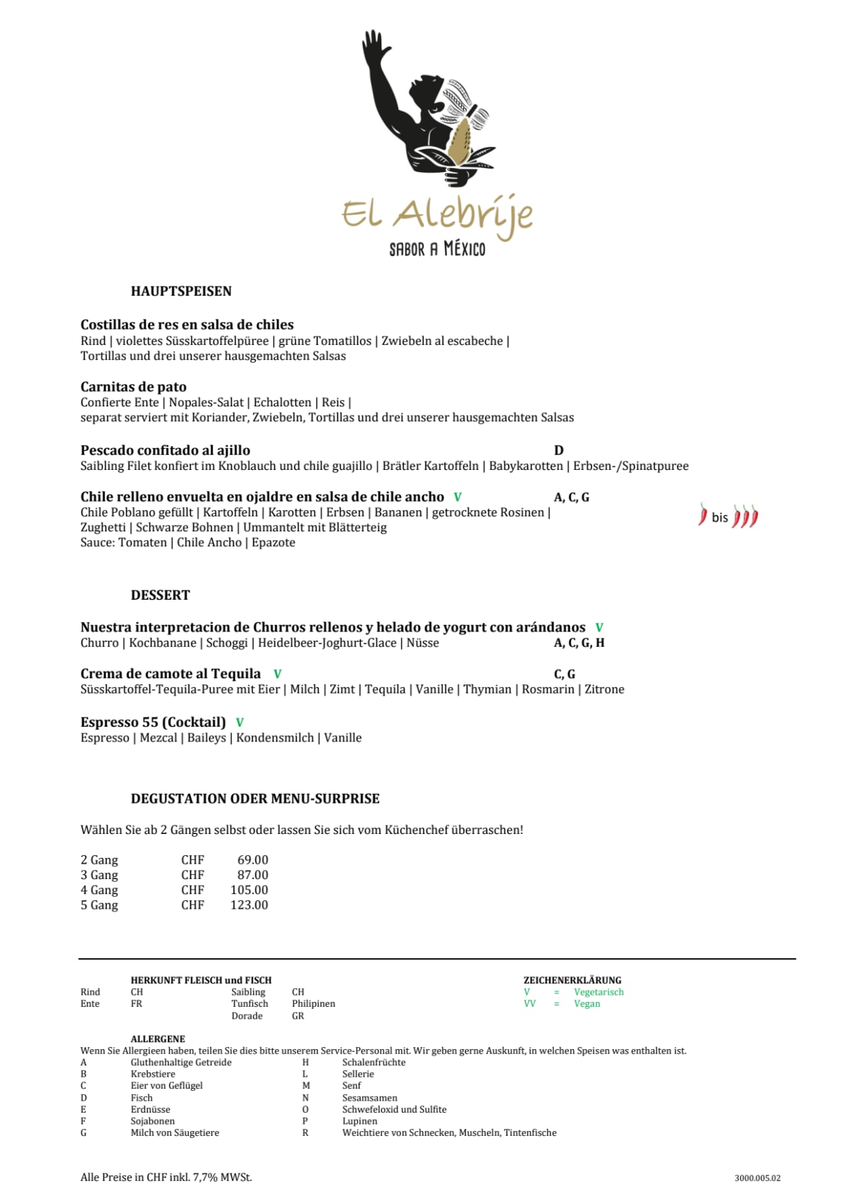 Menu 2024 El Alebrije em Zurique TheFork