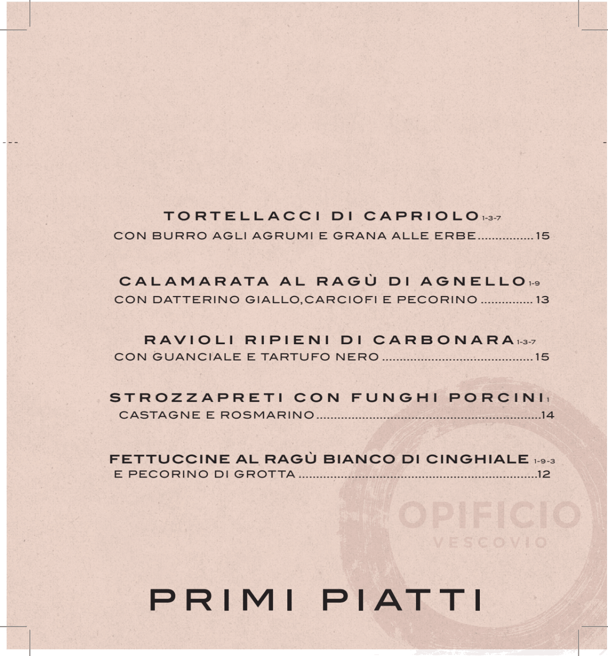 Opificio Vescovio menu