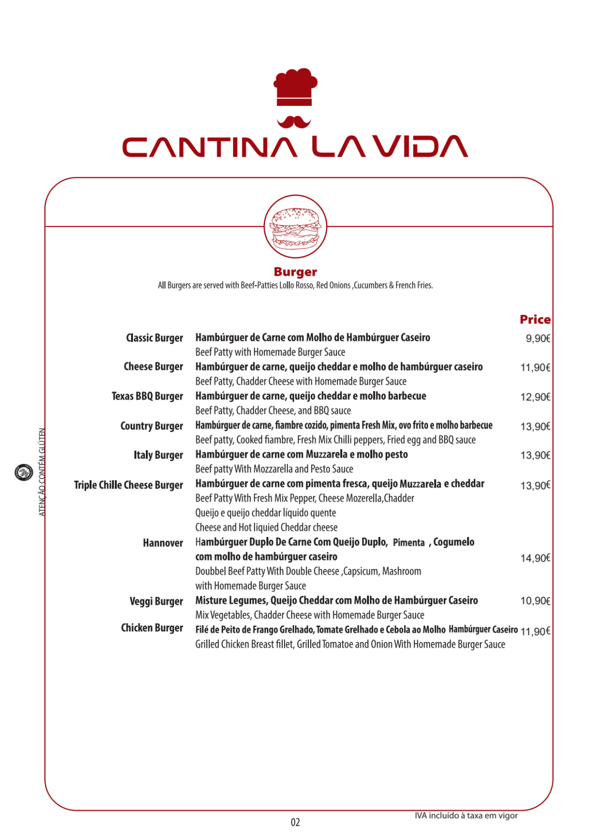 Cantina La Vida menu