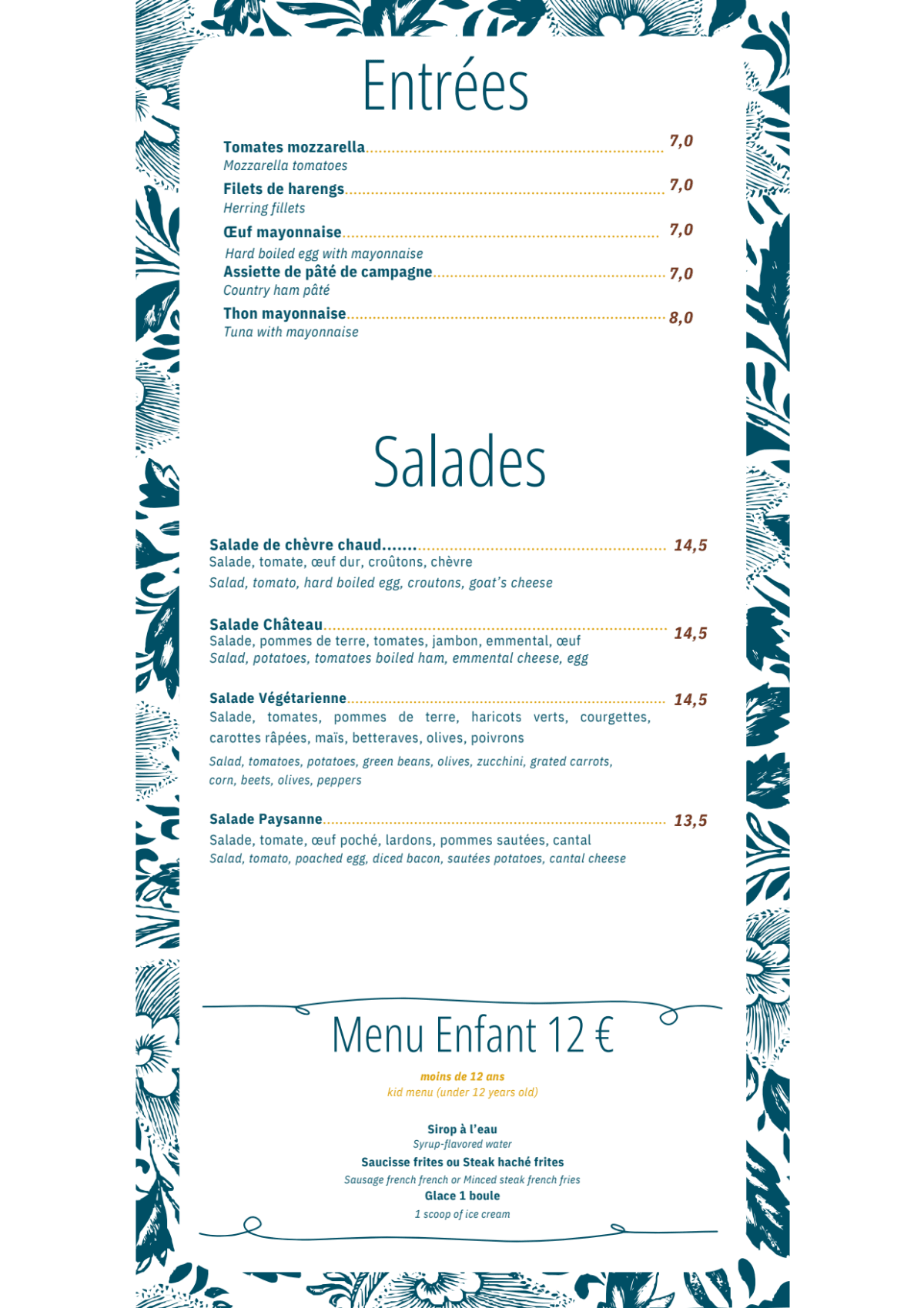 L'Esplanade Brasserie menu
