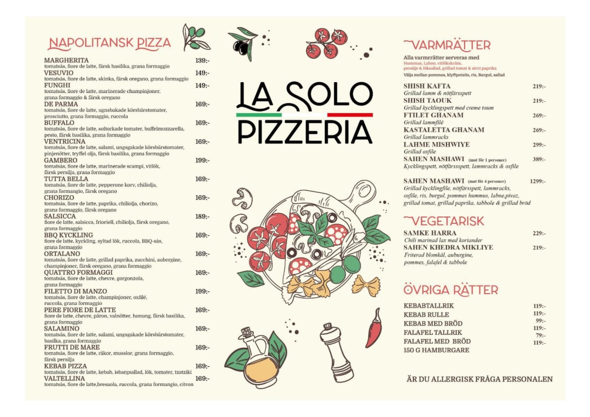 LA SOLO PIZZERIA menu