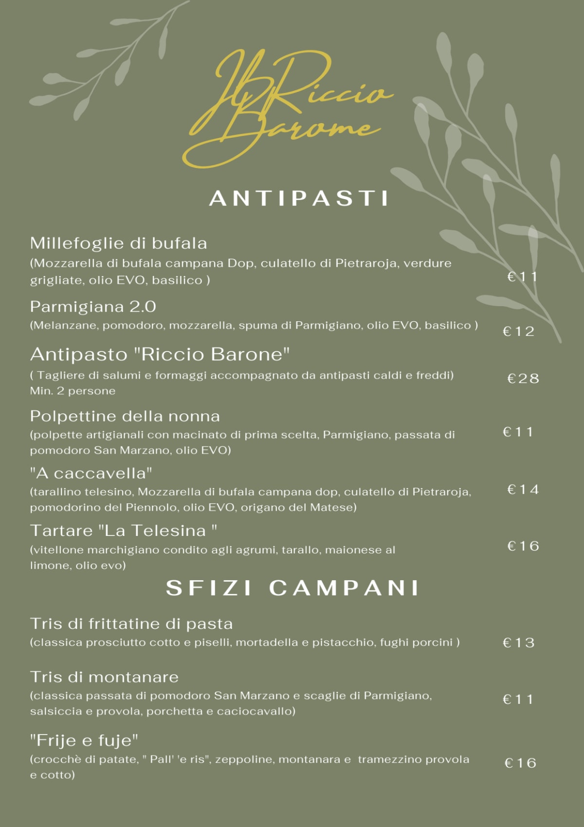 Carte et Menus 2023 Il Riccio Barone à Pianezze TheFork