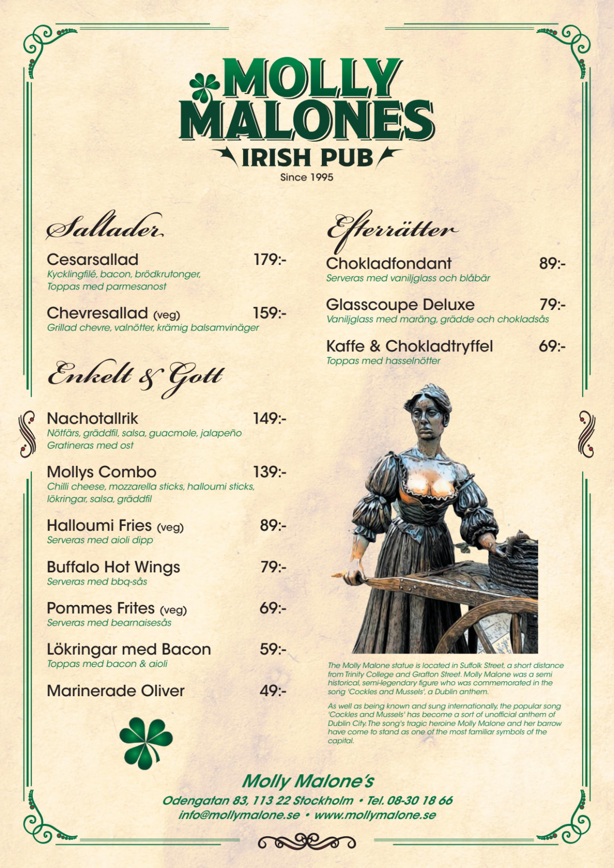 Molly Malone's - Irish Pub menu