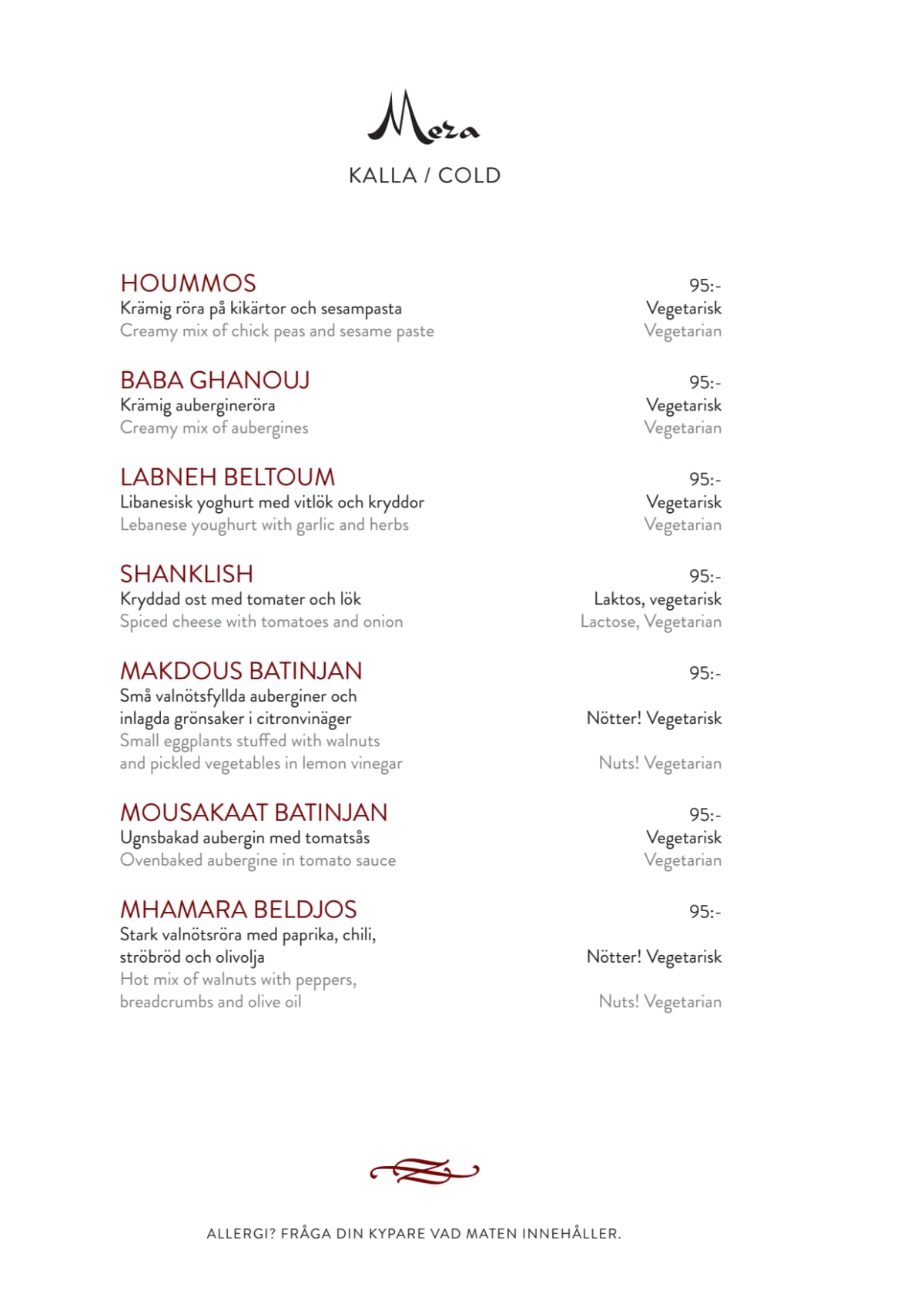 Lebanon Meza Lounge menu