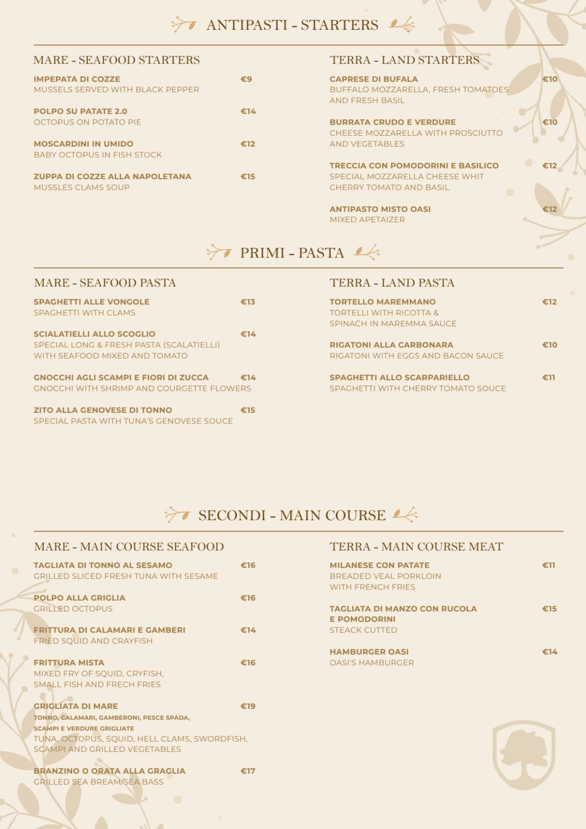 Menù completo e carta 2024 Oasi a Orbetello TheFork