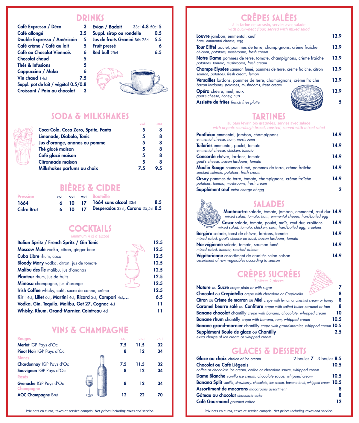 Crêperie Parisienne menu