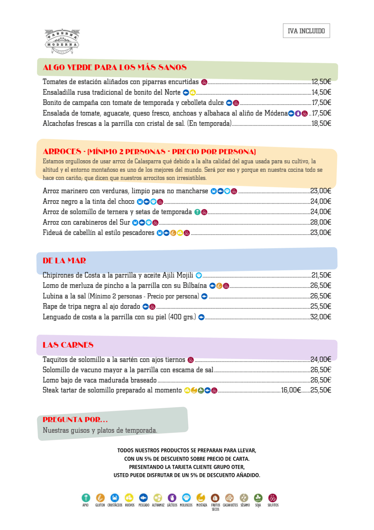 Taberna Moderna menu