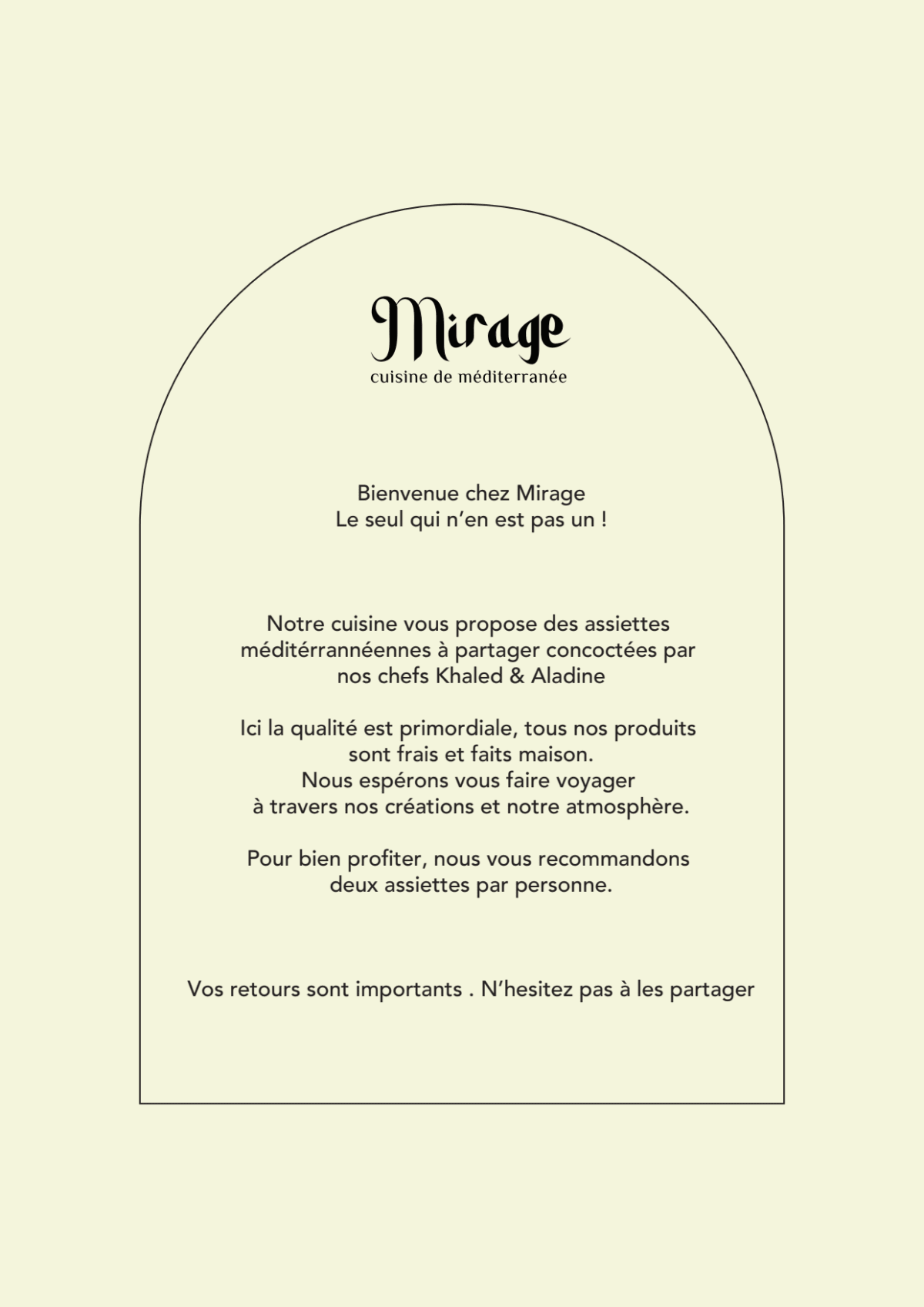 Mirage menu